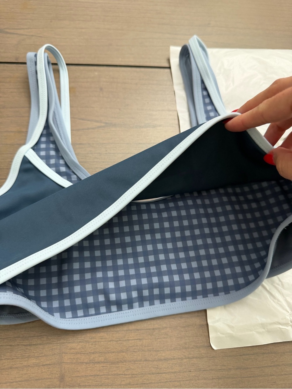 Set Active Luxform Lux Gingham Tempo Bra Blue Hammock Small BNWT Sold Out Gym - Picture 5 of 8
